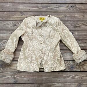Psalm CIV Gold Textured Jacket Faux Fur Cuffs Vintage Evening Blazer Size 20